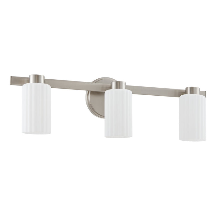 Thesis - 207042A - Three Light Vanity - Bedminster - Brushed Nickel, Opal Ribbed