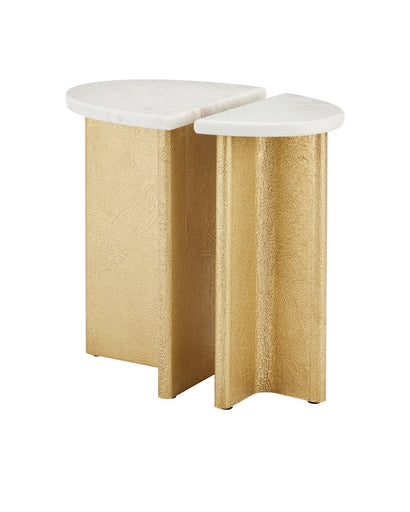Doublet Accent Table White/Antique Brass