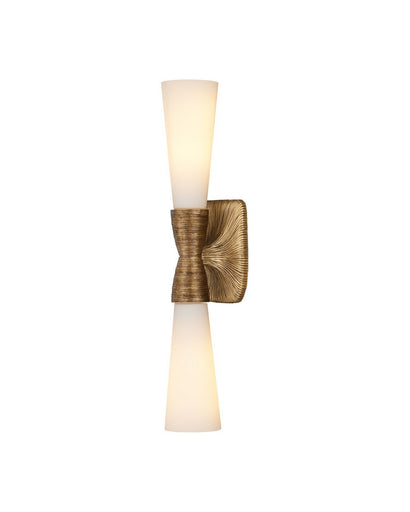 Burrows Two Light Wall Sconce Opaque White/Antique Brass