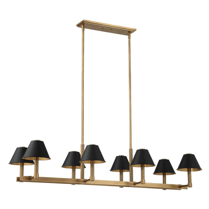Thesis - 207332A - Eight Light Linear Chandelier - Mcgill - Natural Brass, Matte Black