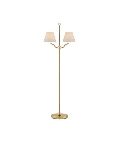 Sirocco Two Light Floor Lamp Antique Brass/Natural
