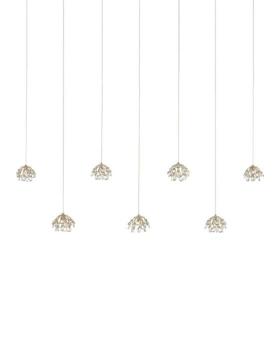 Currey and Company - 9000-1054 - Seven Light Pendant - Crystal Bud - Clear/Contemporary Silver Leaf/Silver