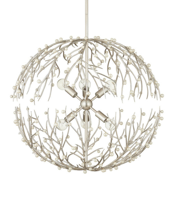 Currey and Company - 9000-1291 - Six Light Chandelier - Shinju - Natural/Contemporary Silver Leaf