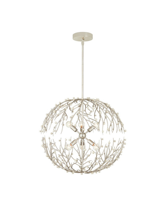 Currey and Company - 9000-1291 - Six Light Chandelier - Shinju - Natural/Contemporary Silver Leaf