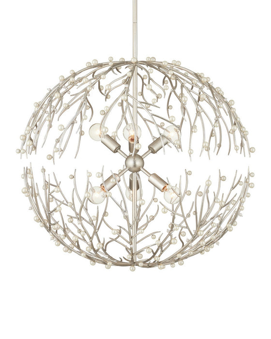 Currey and Company - 9000-1291 - Six Light Chandelier - Shinju - Natural/Contemporary Silver Leaf