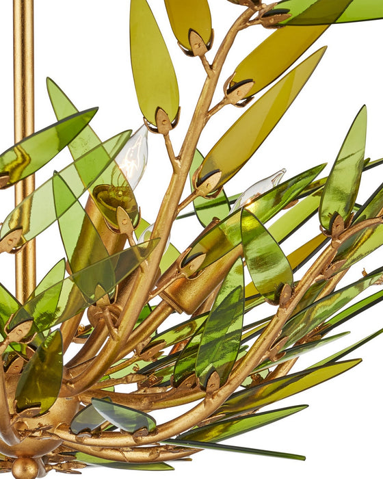 Currey and Company - 9000-1309 - Six Light Pendant - Babylon - Green/Contemporary Gold Leaf/Contemporary Gold