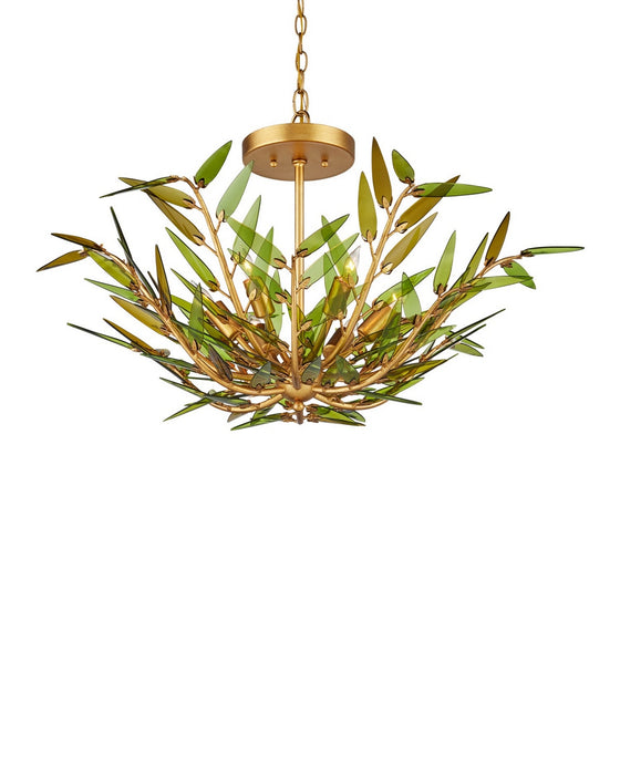 Currey and Company - 9000-1309 - Six Light Pendant - Babylon - Green/Contemporary Gold Leaf/Contemporary Gold