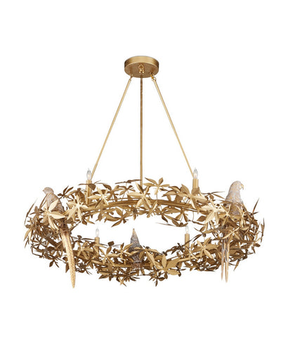 Aviary Six Light Chandelier Swedish Gold