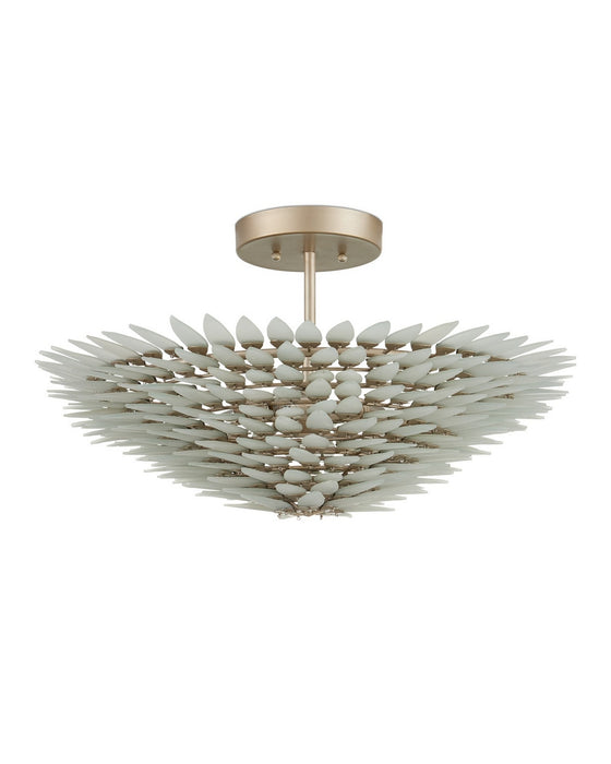Currey and Company - 9000-1326 - Three Light Semi-Flush Mount - Dahlia - Frosted/Contemporary Silver