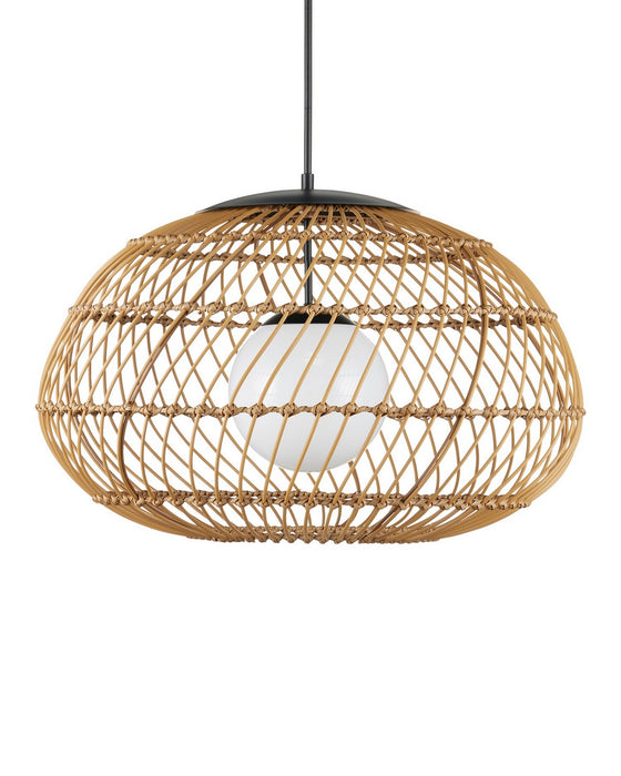 Currey and Company - 9500-0015 - One Light Pendant - Carriage - Natural/Black/Frosted White
