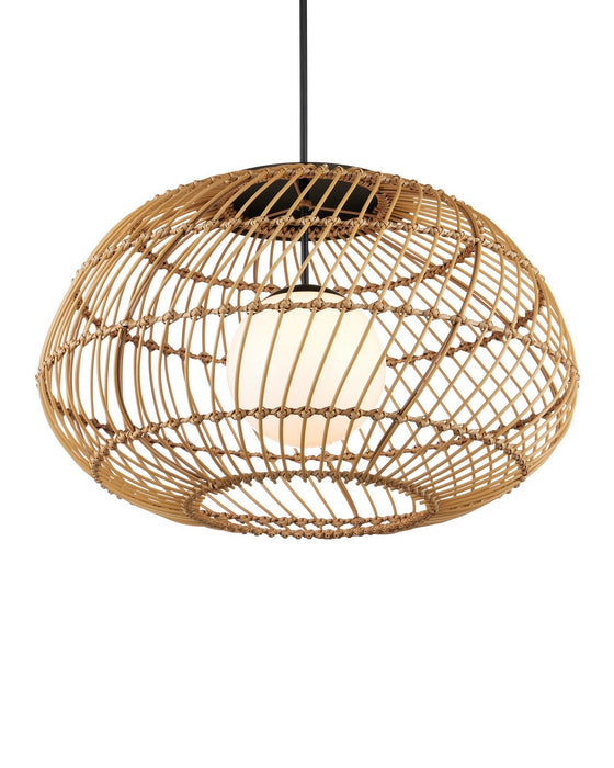 Currey and Company - 9500-0015 - One Light Pendant - Carriage - Natural/Black/Frosted White