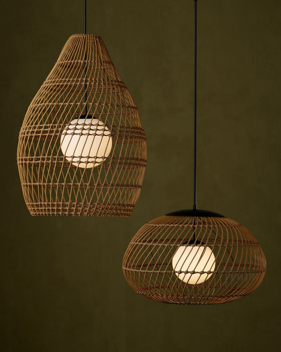 Currey and Company - 9500-0015 - One Light Pendant - Carriage - Natural/Black/Frosted White
