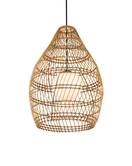 Currey and Company - 9500-0016 - One Light Pendant - Fishtrap - Natural/Black/Frosted White