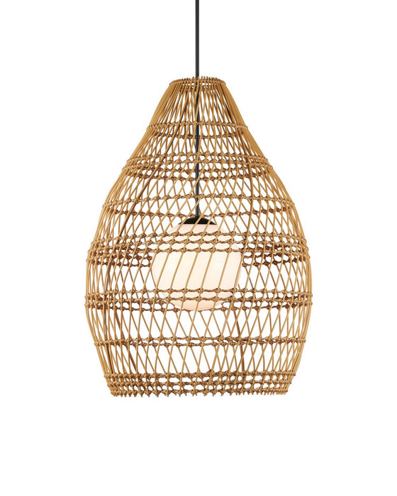 Currey and Company - 9500-0016 - One Light Pendant - Fishtrap - Natural/Black/Frosted White