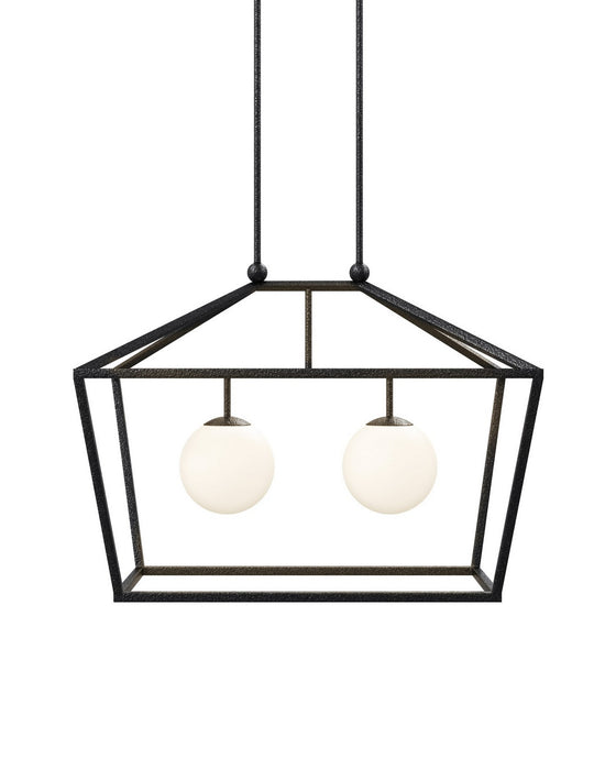 Currey and Company - 9500-0023 - Two Light Lantern - Denison - Black/Frosted White