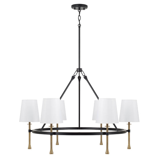 Hollis Six Light Chandelier Matte Black with Hammered Gold
