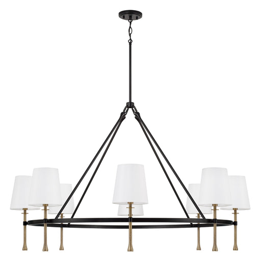 Hollis Eight Light Chandelier Matte Black with Hammered Gold