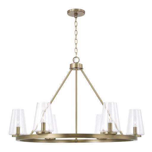 Aaron Six Light Chandelier Aged Brass