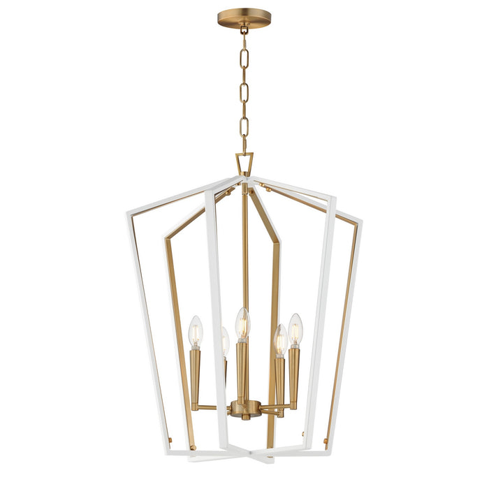 Maxim - 28615WTNAB - Five Light Pendant - Melrose - White/Natural Aged Brass
