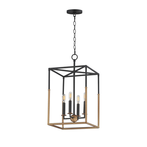 SoHo Four Light Pendant Black/Weathered Brass