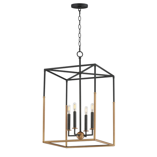 SoHo Four Light Pendant Black/Weathered Brass