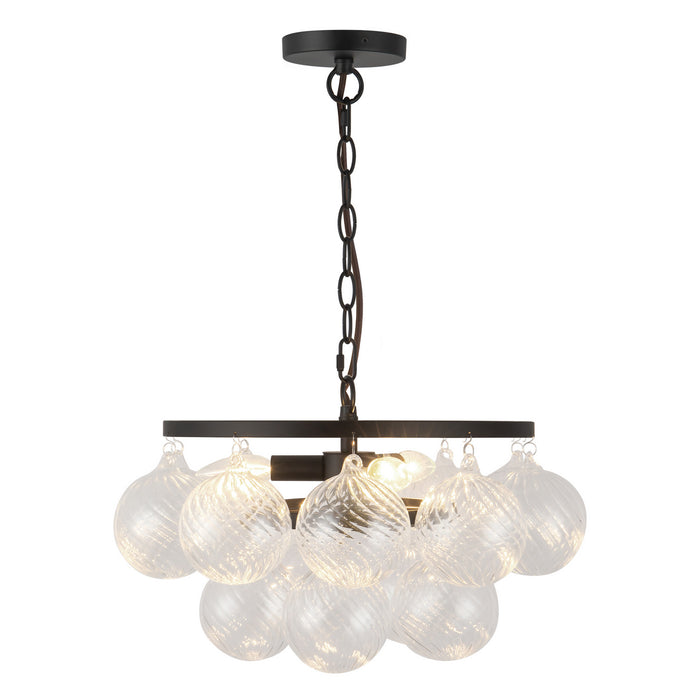 Alora - CH654318MBRC - Three Light Chandelier - Faye - Matte Black/Clear Ribbed Glass