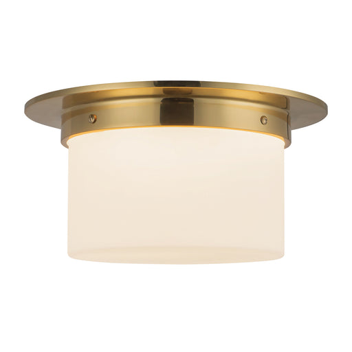 Mineral Two Light Flush Mount Patina Brass/Opal Glass