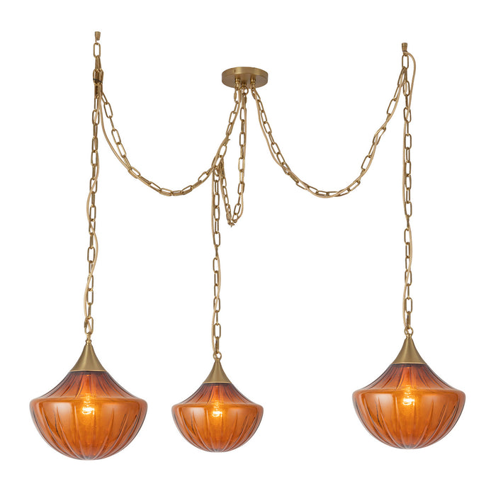 Alora - MP651312BGAM - Three Light Pendant - Farrah - Brushed Gold/Amber