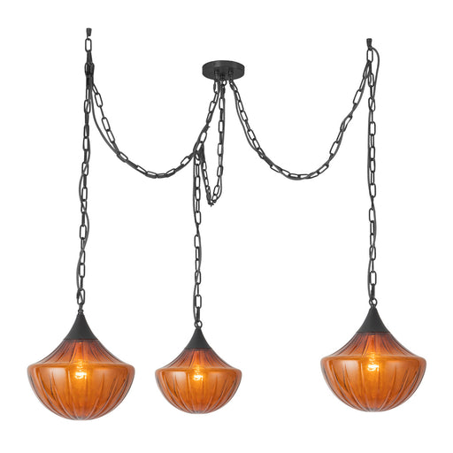 Alora - MP651312MBAM - Three Light Pendant - Farrah - Matte Black/Amber