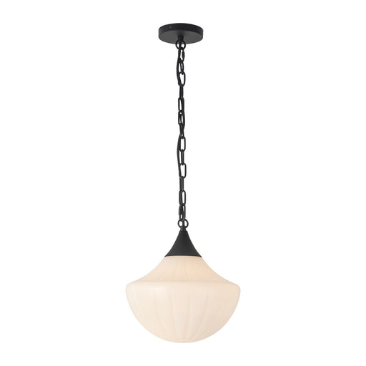 Alora - PD651012MBGR - One Light Pendant - Farrah - Matte Black/Glossy Ribbed Opal Glass