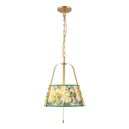 Scout Two Light Pendant Brushed Gold/Green Linen