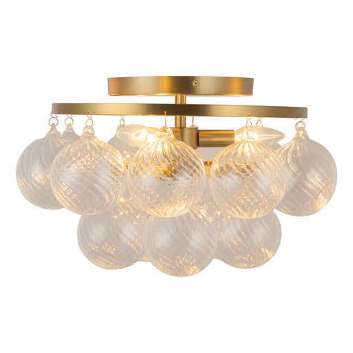 Alora - SF654318BGRC - Three Light Semi-Flush Mount - Faye - Brushed Gold/Clear Ribbed Glass