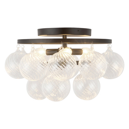 Alora - SF654318MBRC - Three Light Semi-Flush Mount - Faye - Matte Black/Clear Ribbed Glass