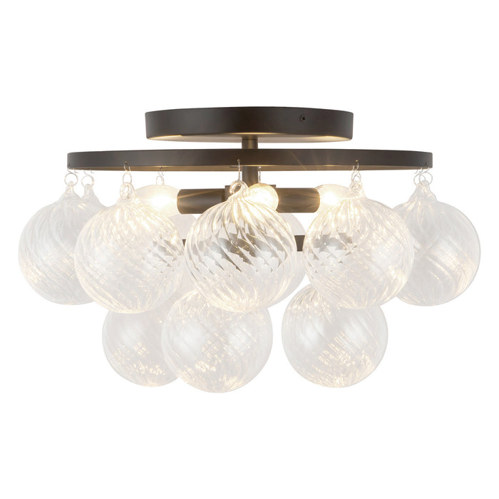 Alora - SF654318MBRC - Three Light Semi-Flush Mount - Faye - Matte Black/Clear Ribbed Glass