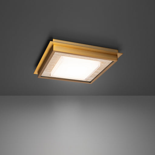 Grandstand LED Flush Mount Beige Travertine/Aged Brass