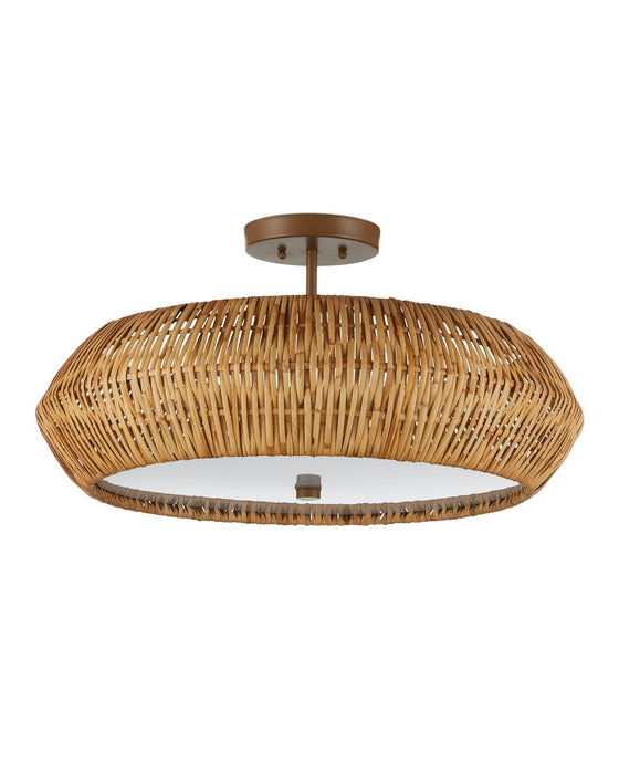 Currey and Company - 9000-1347 - Three Light Semi-Flush Mount - Antibes - Natural/Khaki/White