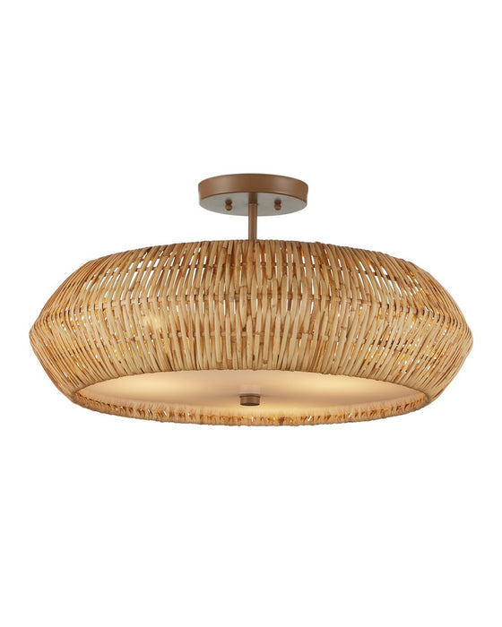 Currey and Company - 9000-1347 - Three Light Semi-Flush Mount - Antibes - Natural/Khaki/White