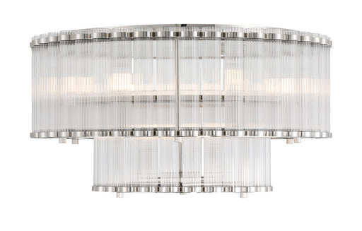 Glasbury Nine Light Flush Mount Polished Nickel