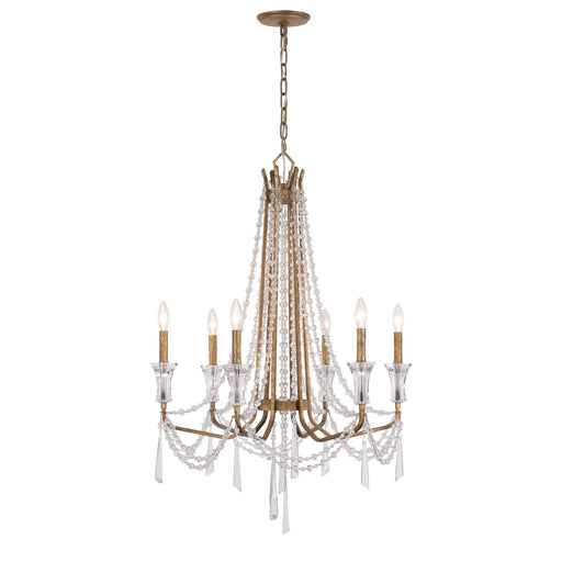 Barcelona Six Light Chandelier Brass Kisser