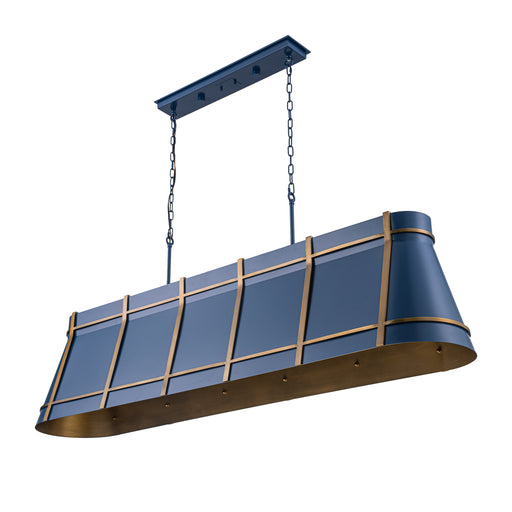Brasserie Six Light Linear Pendant French Blue/Heritage Bronze