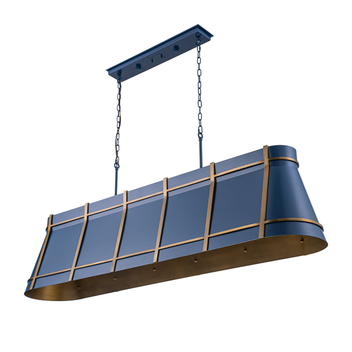 Varaluz - 536N06FBBRZ - Six Light Linear Pendant - Brasserie - French Blue/Heritage Bronze