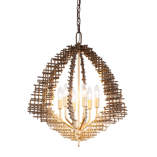 Construct Six Light Pendant Dark Bronze / French Gold