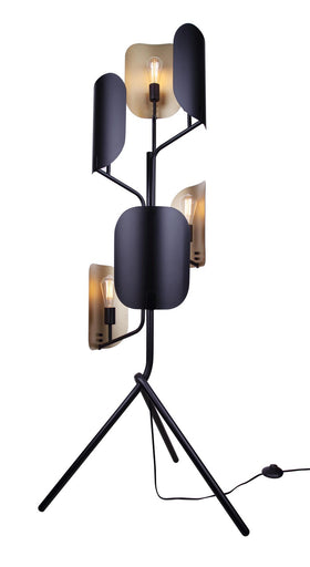 Zyric Six Light Floor Lamp Matte Black & Painted Gold