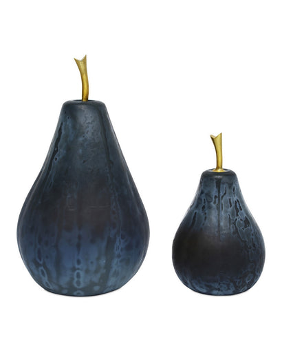 Glass Pear Pear Set of 2 Blue/Brass