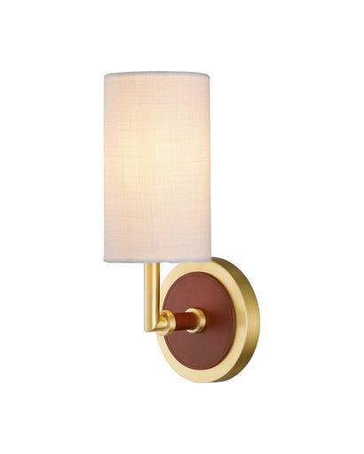 Ellerston One Light Wall Sconce Saddle Brown/Brushed Brass