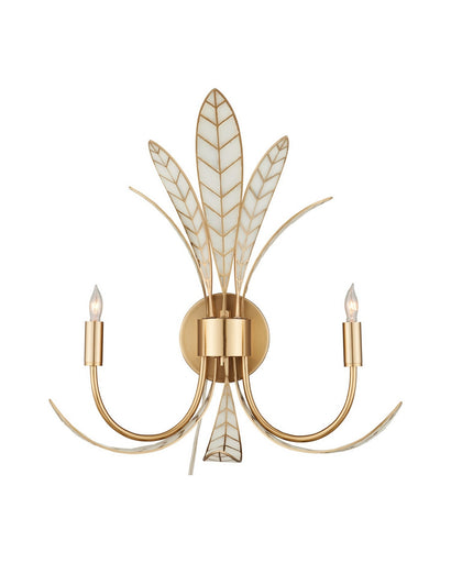 Foliatura Two Light Wall Sconce Antique Brass/Off-White