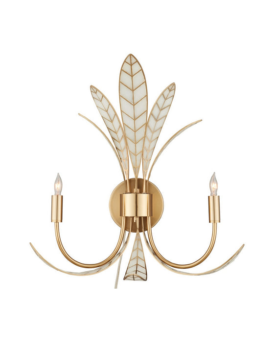 Currey and Company - 5000-0301 - Two Light Wall Sconce - Foliatura - Antique Brass/Off-White