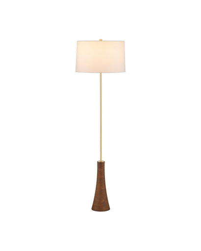 Lathe One Light Floor Lamp Natural/Brushed Brass
