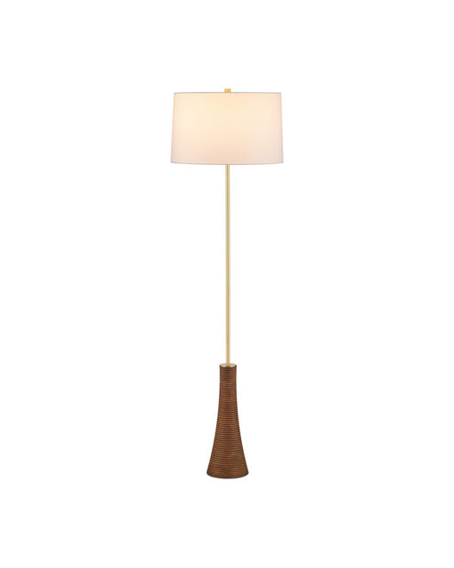 Currey and Company - 8000-0175 - One Light Floor Lamp - Lathe - Natural/Brushed Brass