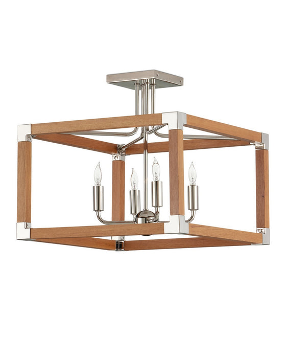 Currey and Company - 9000-1284 - Four Light Semi-Flush Mount - Boyd - Natural/Polished Nickel